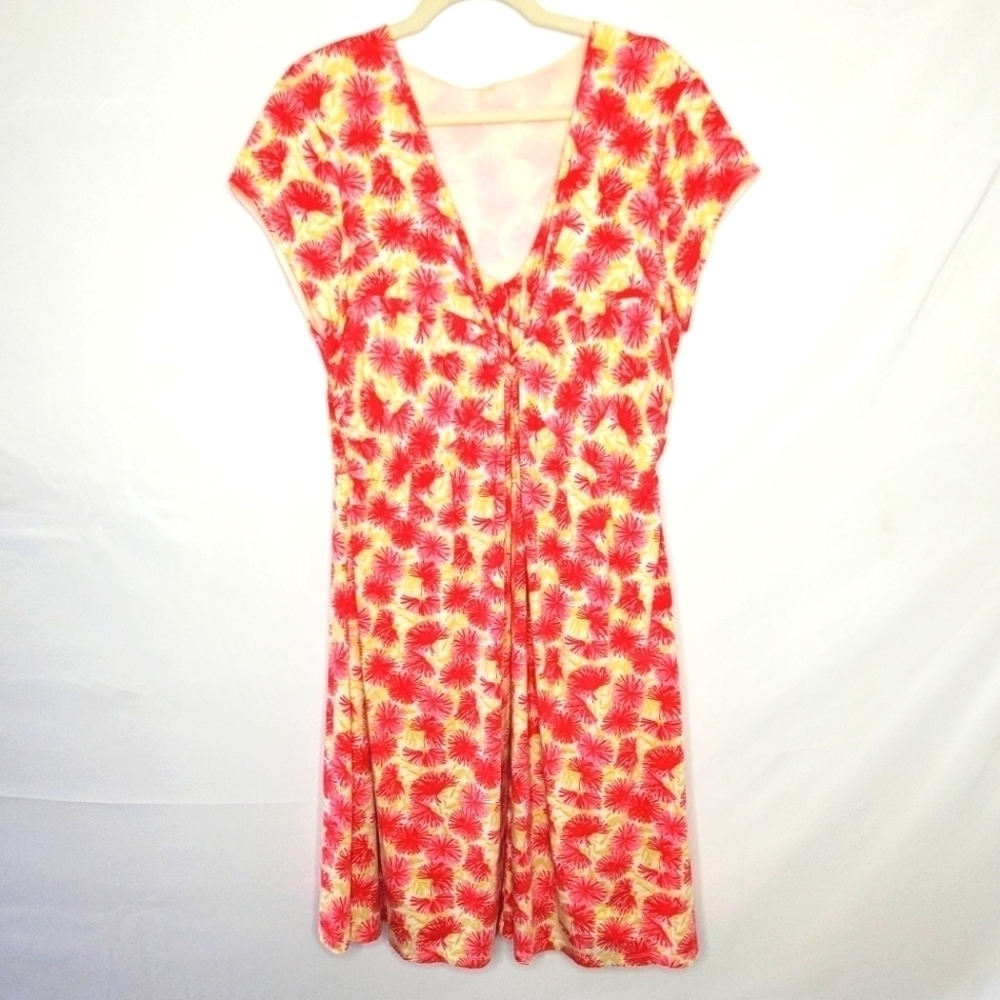 Garnet Hill Twist Front‎ Garden Party Dress Size 14 Floral Jersey Cap Sleeve - Picture 5 of 9